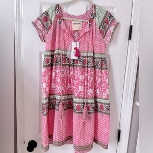 NWT! Gallabia Mini (Pina Collada) Pink and Green Kaftan Dress. Size S